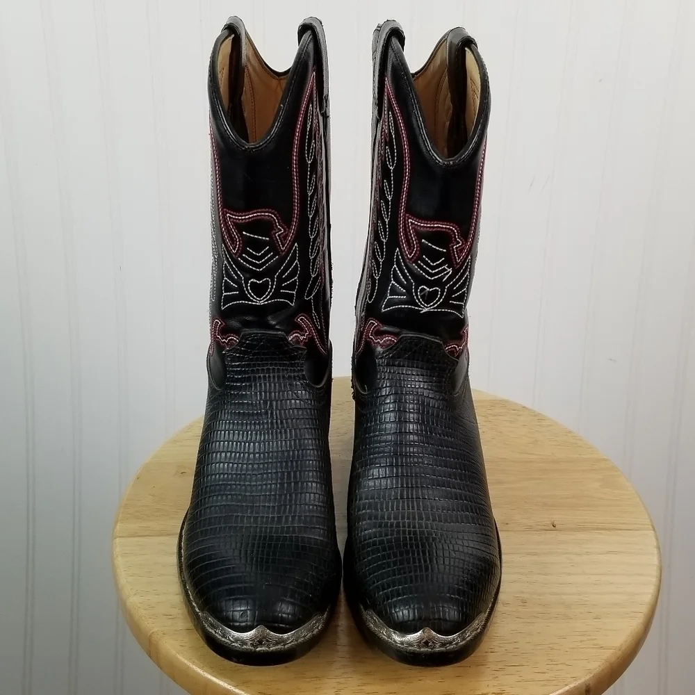 Durango Cowboy Boots Kids Size 5.5 D Lizard Print Black Western Festival Stitch
